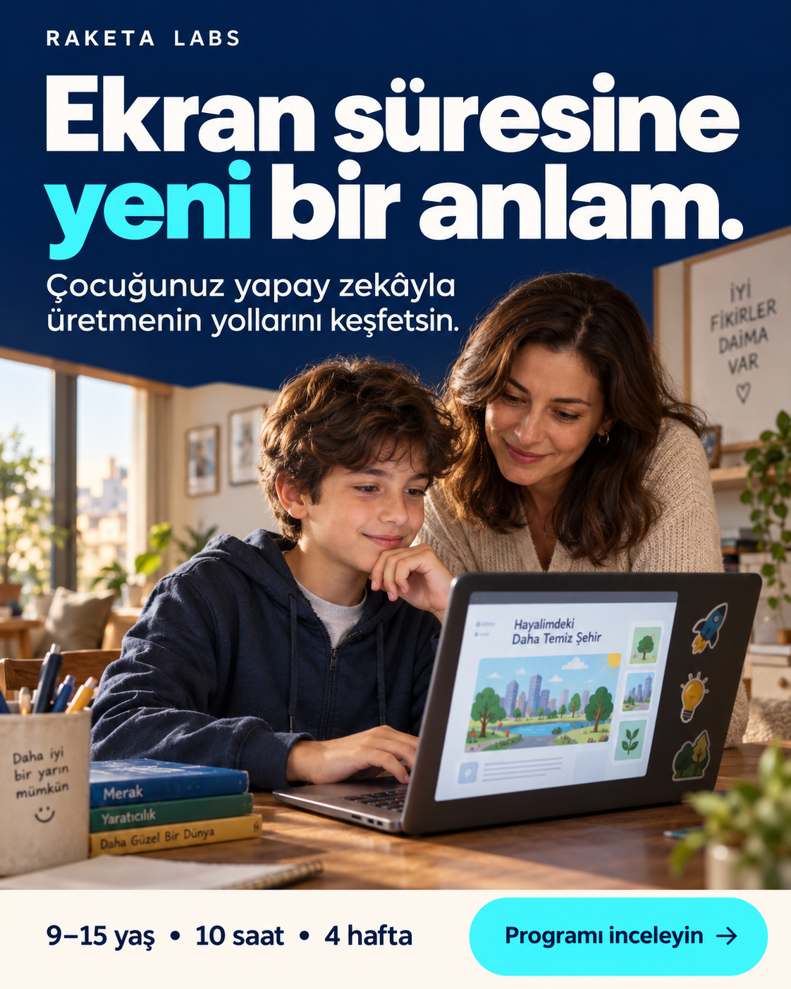 Ekran süresine yeni bir anlam — Raketa Labs kurs afişi
