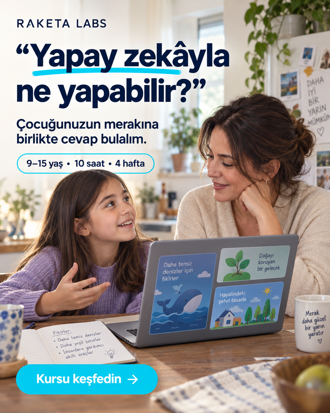 Yapay zekâyla ne yapabilir? — Raketa Labs kurs afişi