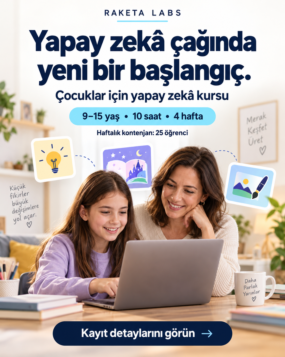 Yapay zekâ çağında yeni başlangıç — Raketa Labs kurs afişi